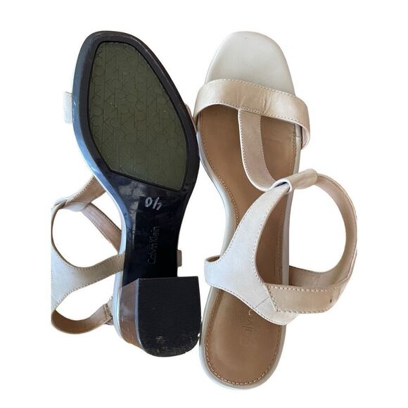 Calvin Klein Womens Cream Leather Open Toe T Strap Block Heel Sandal Size 40 - Picture 8 of 8